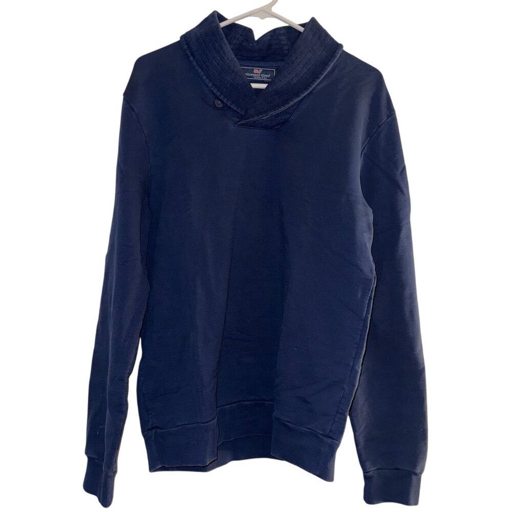 Vineyard‎ Vines Mens Navy Blue Shawl Collar Pullover Sweatshirt Elbow Patches S